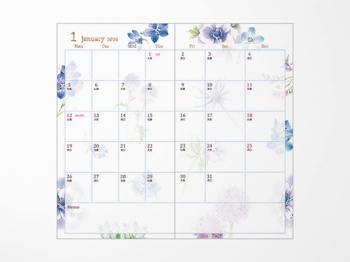 Midori Pocket Diary 2026 Slim - Country Time Flower