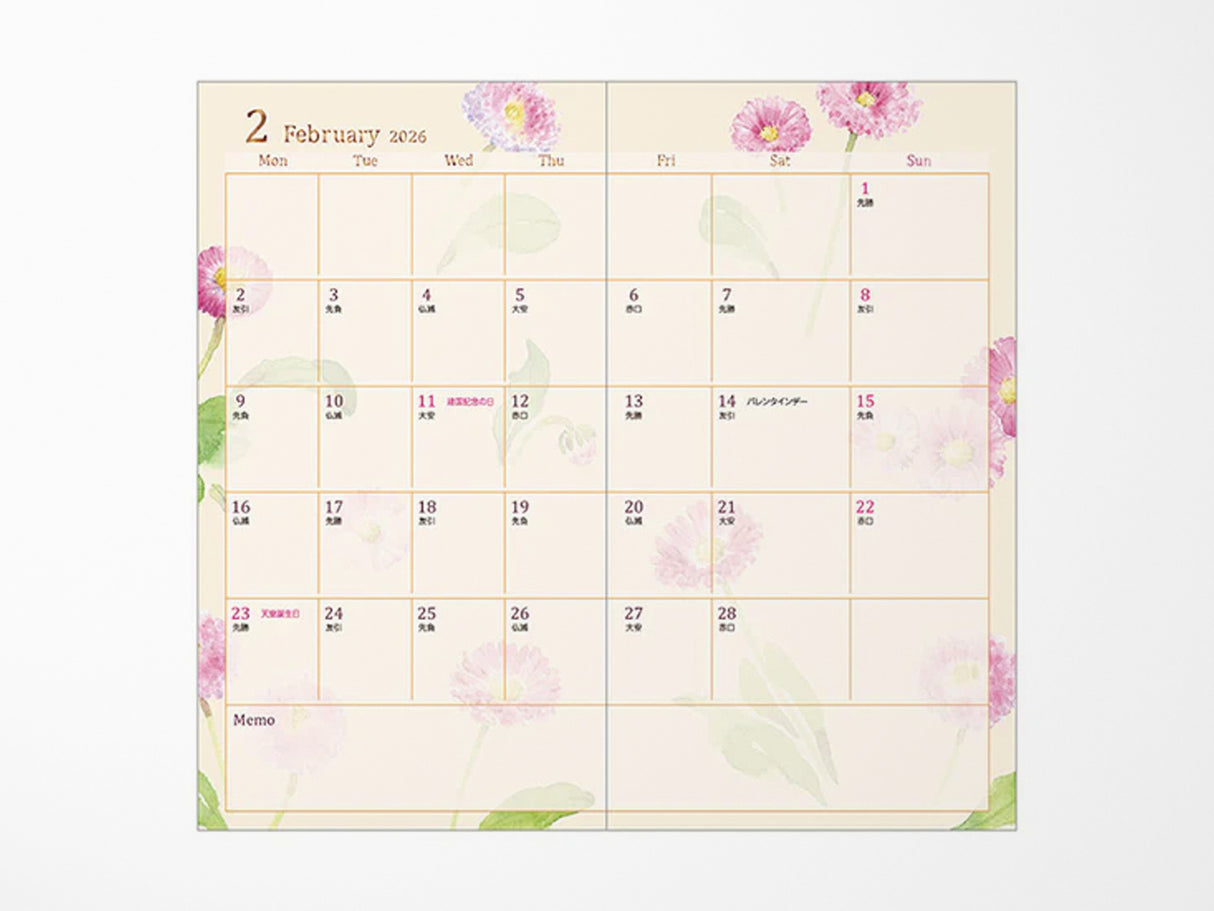 Midori Pocket Diary 2026 Slim - Country Time Flower