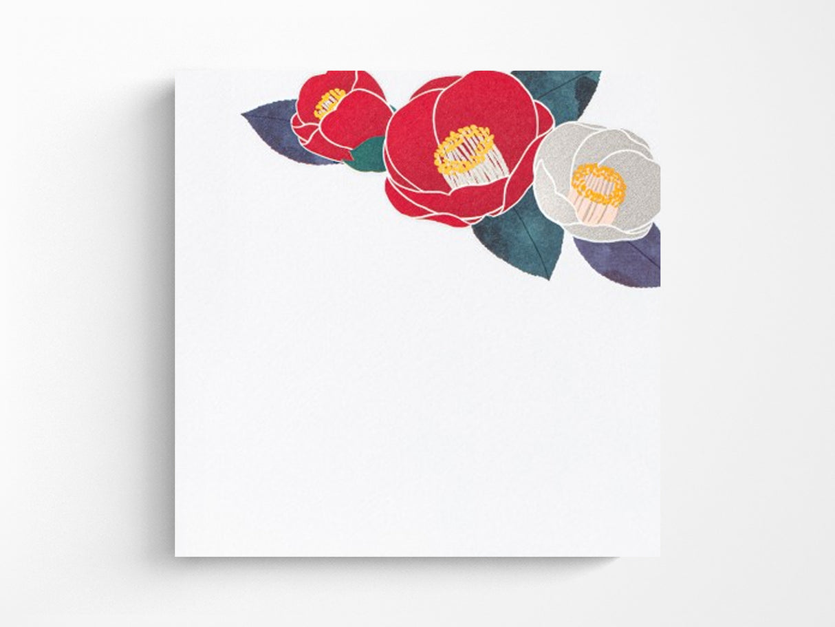 Midori Seasonal Letter Pad - 153 Red and White Camellia