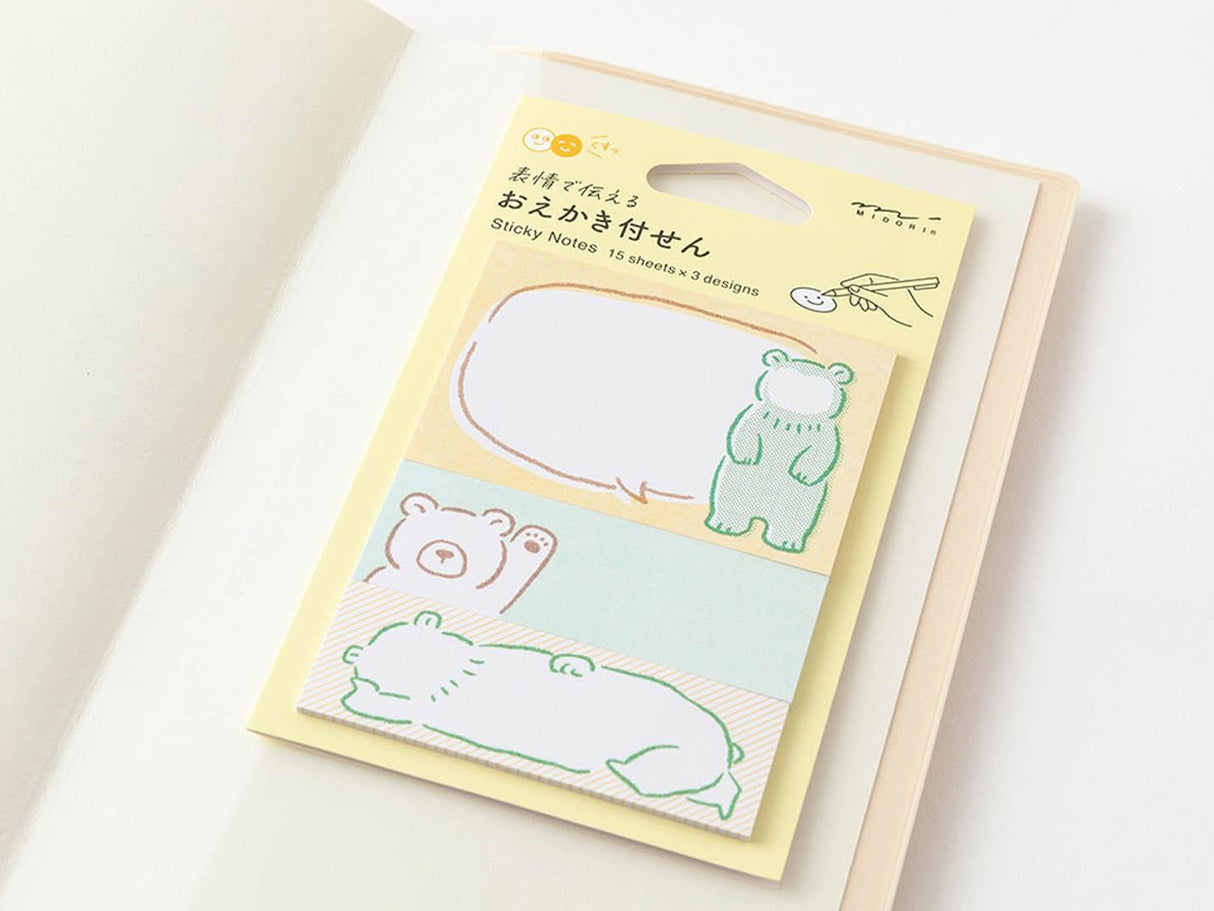 Midori Sticky Notes - Drawing Bear