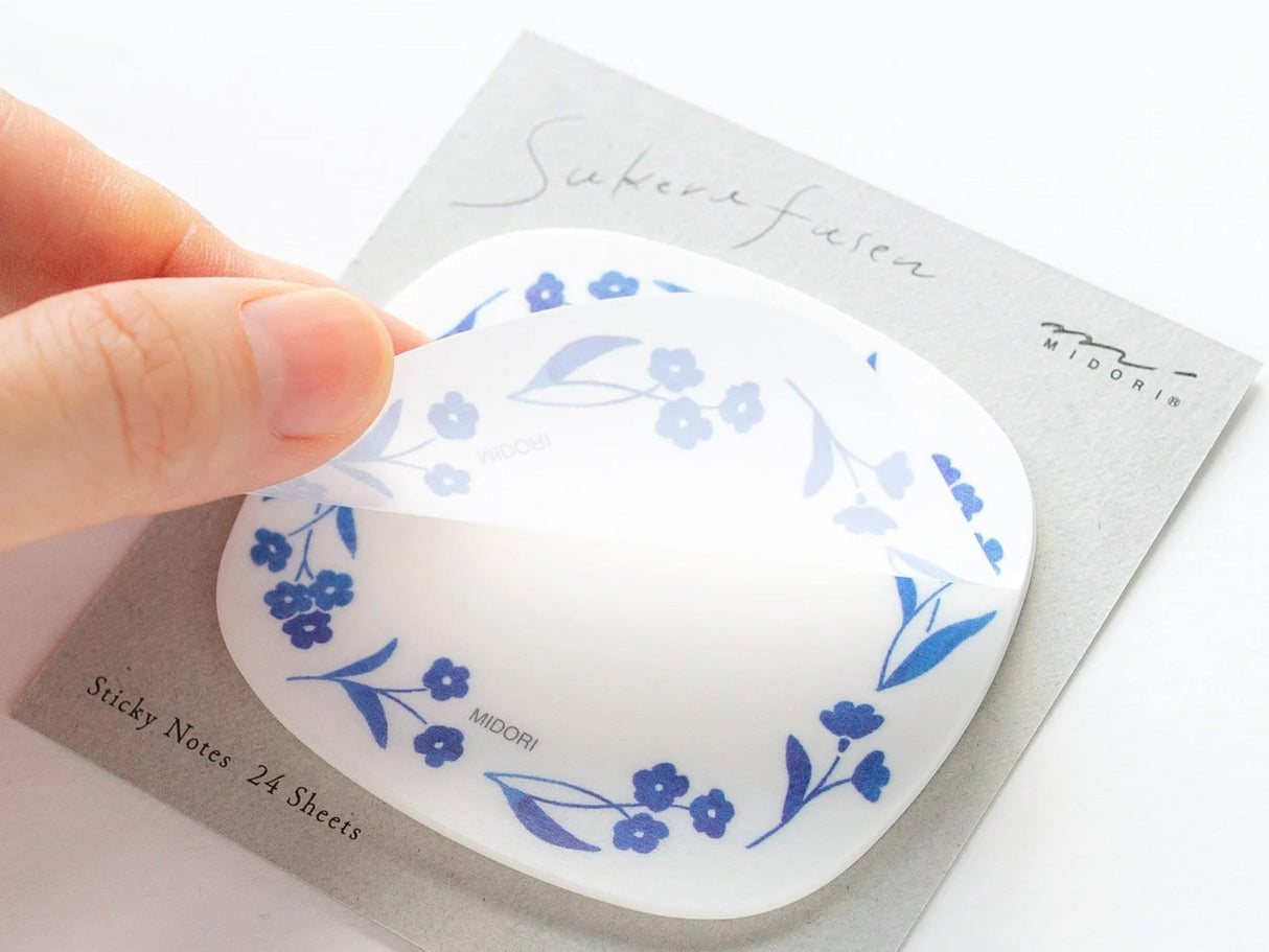 Midori Sticky Notes - Transparent Blue Flowers