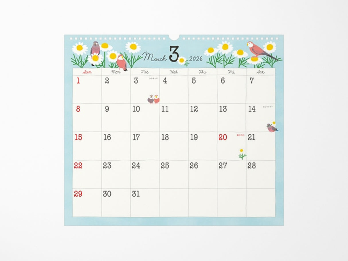 Midori Wall Calendar 2026 - Bird