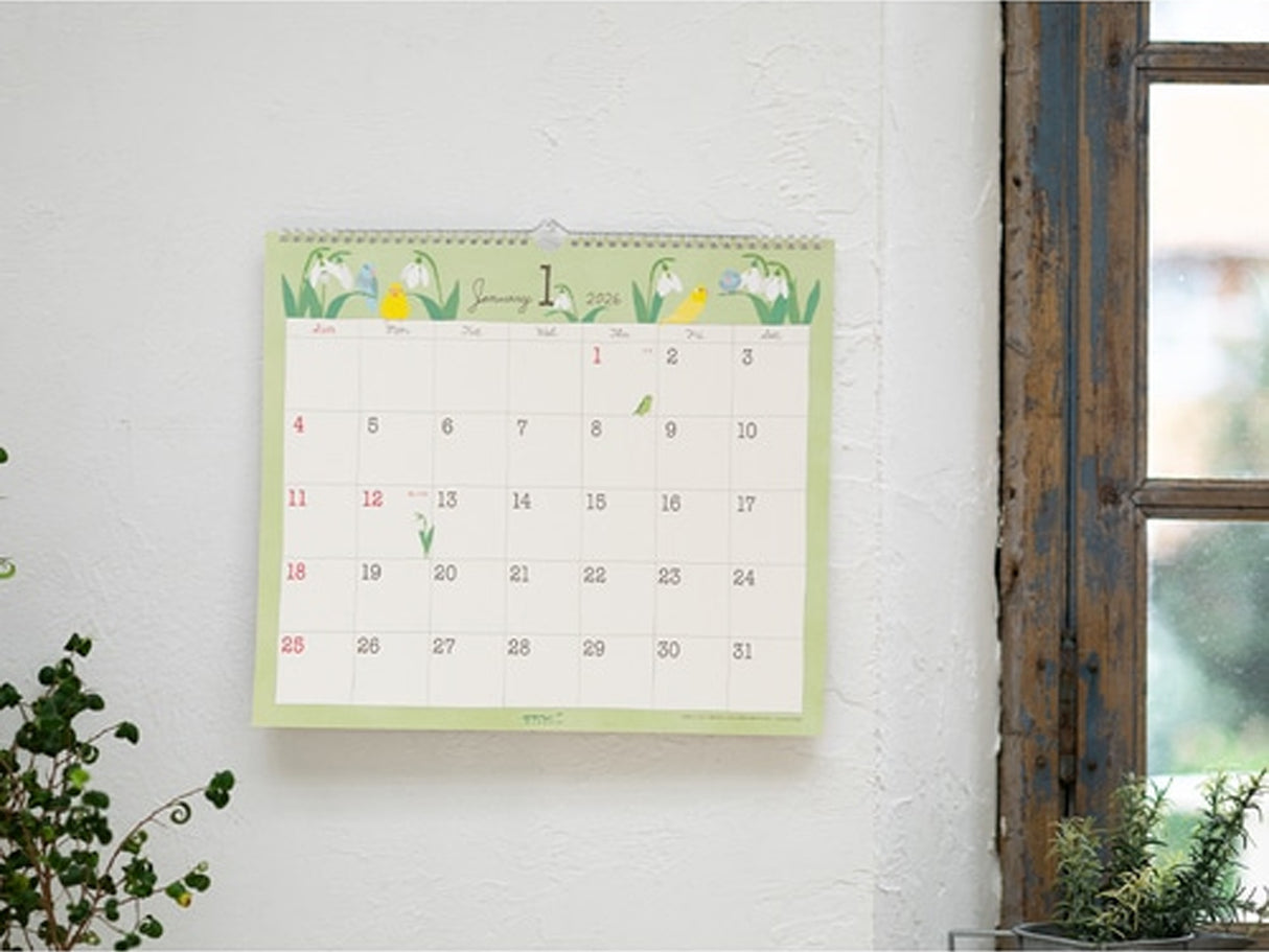 Midori Wall Calendar 2026 - Bird