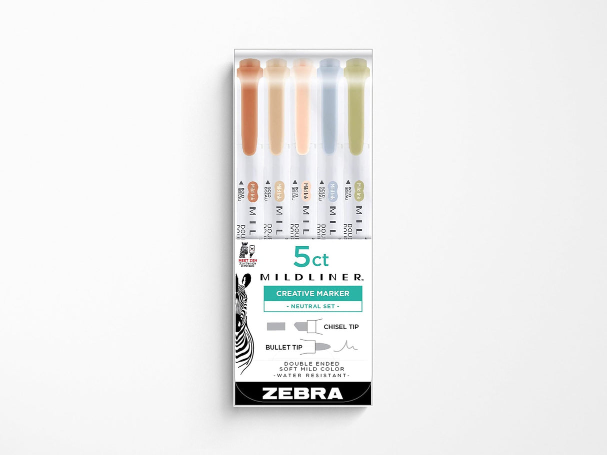 Mildliner Highlighter Double Ended Pens Neutral Colors - Set of 5