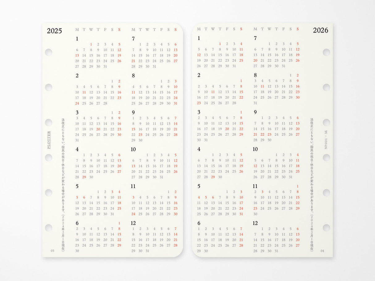 PLOTTER Refill Monthly Schedule Refill 2026 - Mini Size