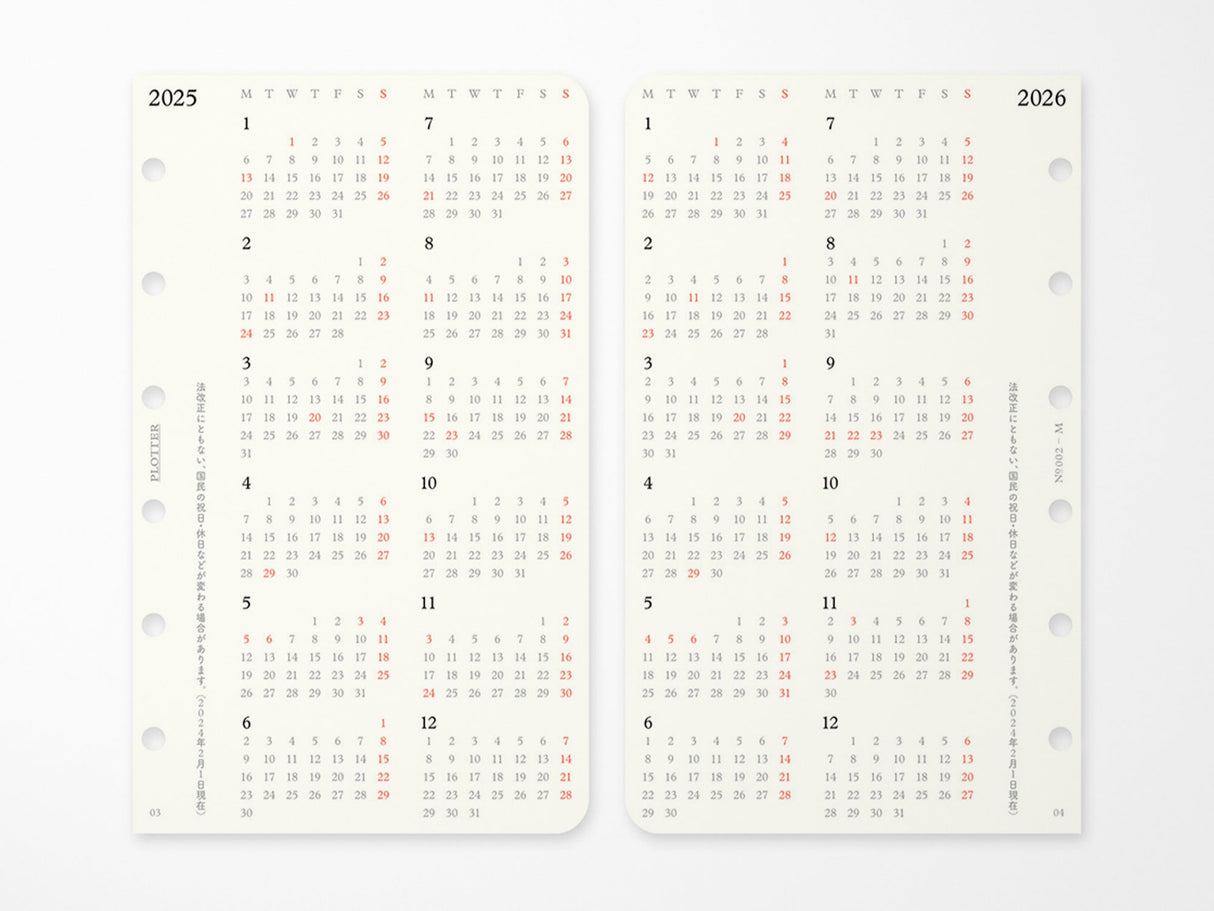 PLOTTER Refill Weekly Schedule Refill 2026 - Mini Size