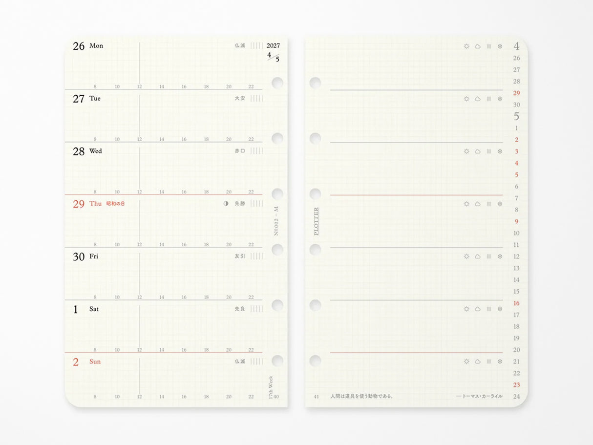 PLOTTER Refill Weekly Schedule Refill 2027 - Mini Size