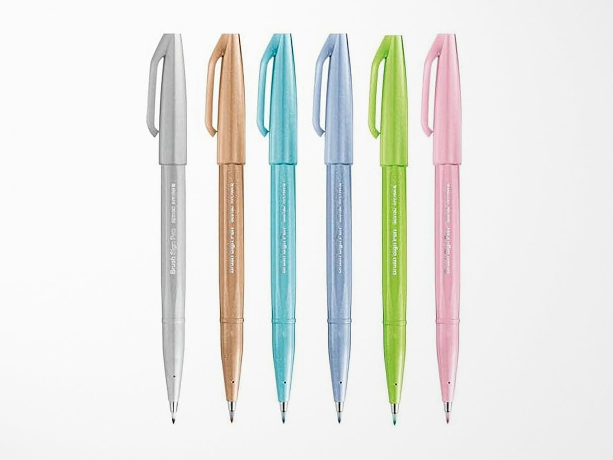 Pentel Sign Pen Brush - Set of 6 Pastel Colors