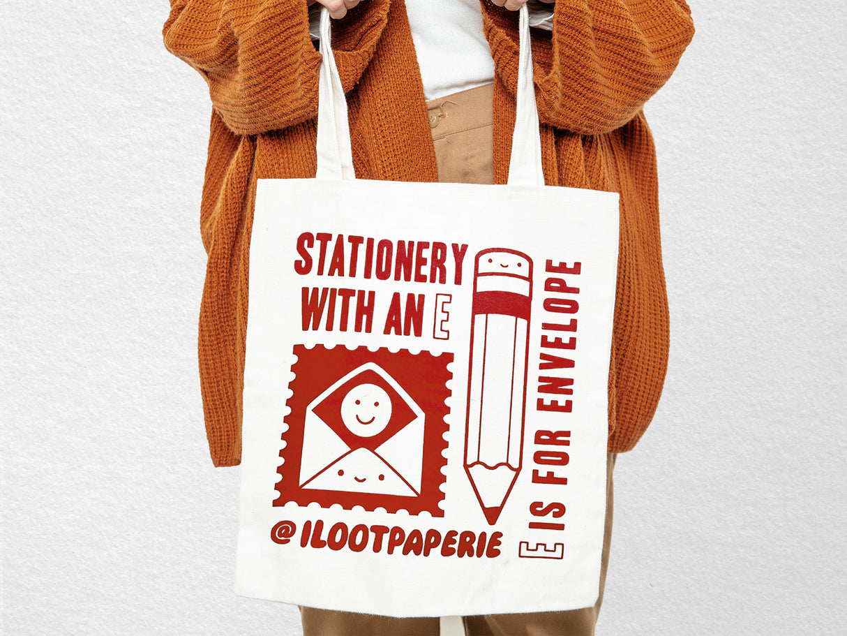 Stationery With An E Large Tote Bag