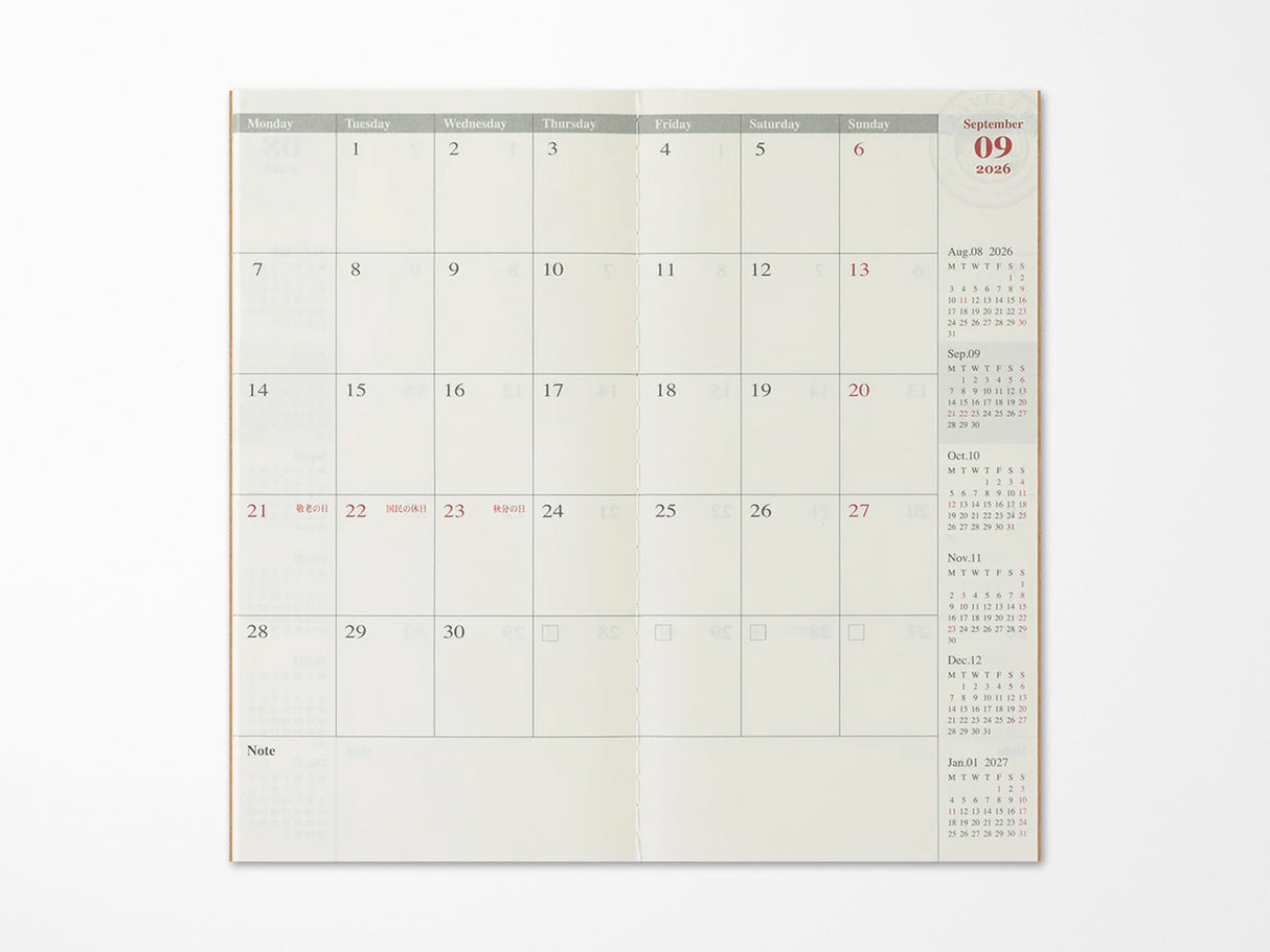 TRAVELER'S Notebook 2026 Monthly - Regular Size