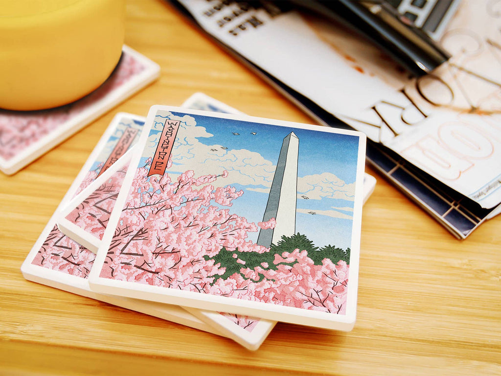 Coaster Washington Monument Cherry Blossoms