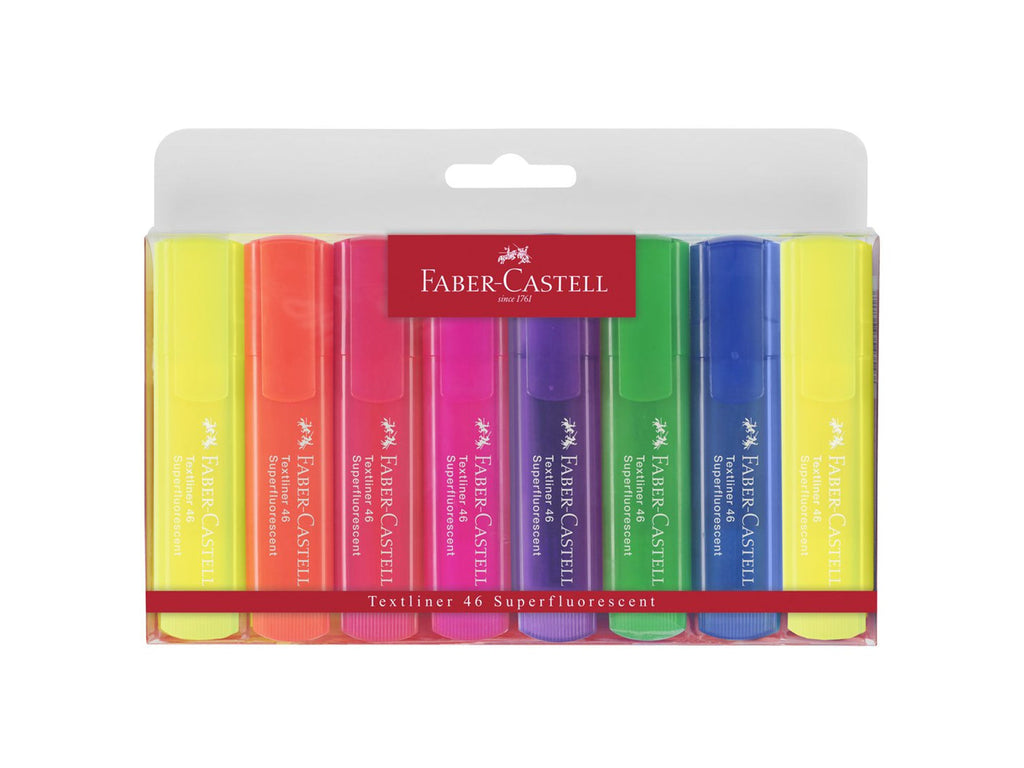 Faber Castell Super Fluorescent Highlighter Textliners, Set of 8