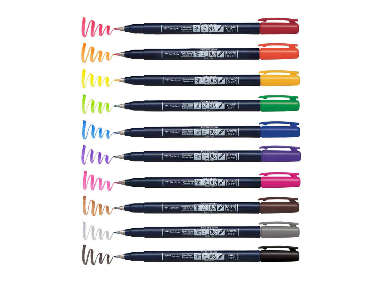 Fudenosuke Colors Calligraphy Brush Pens - 10-Pack