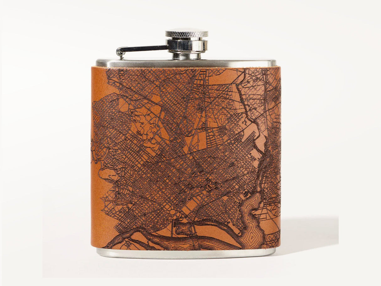 Washington DC Map Leather Flask