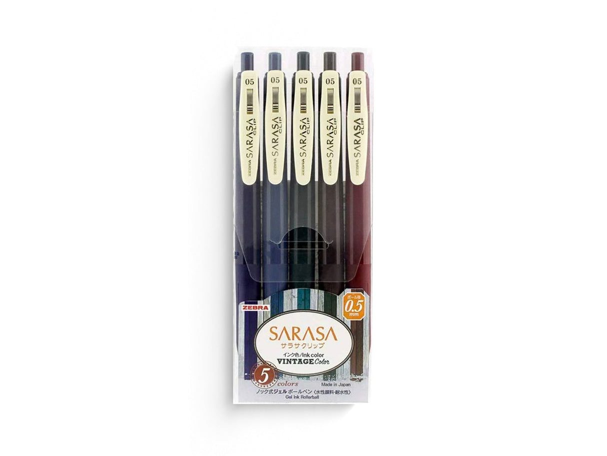 Zebra Sarasa Vintage Gel Pens - 5 Color Set