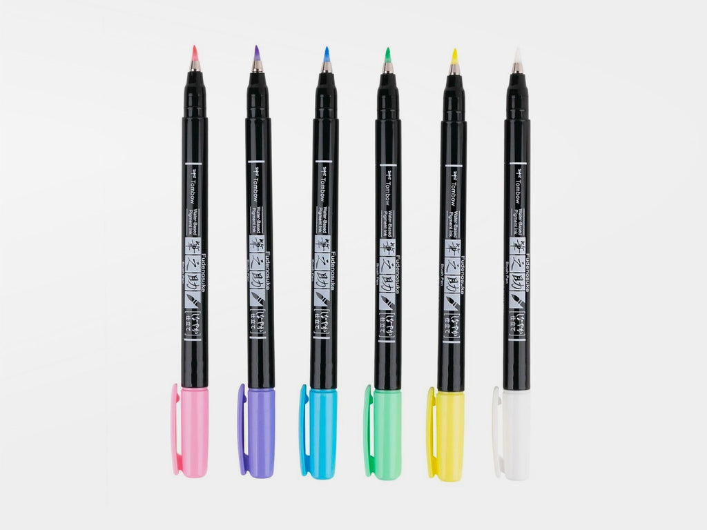 Fudenosuke Pastel Calligraphy Brush Pens 6-Pack