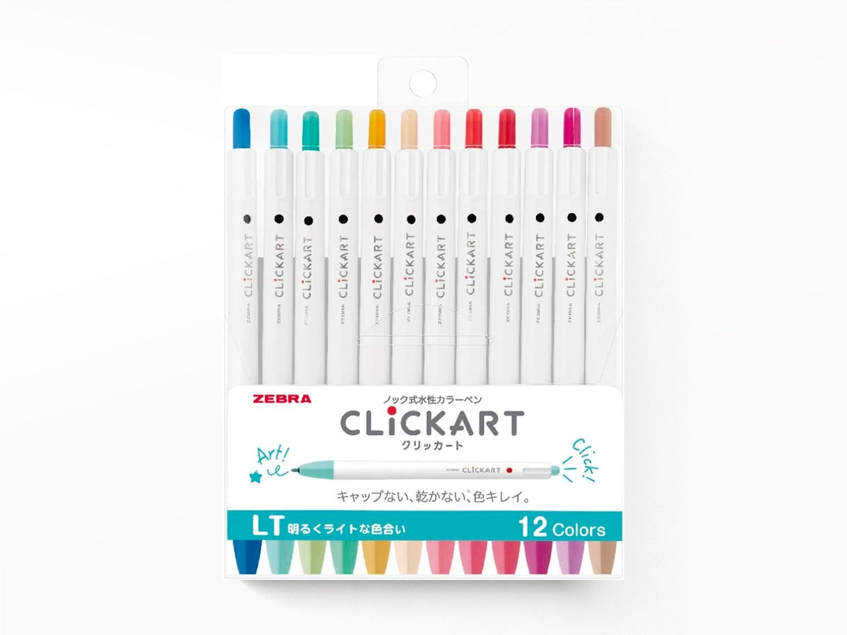 Zebra ClickArt Retractable Marker Pens Set of 12 - Light