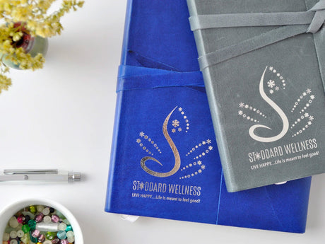 Silver Logo on Blue Notebook