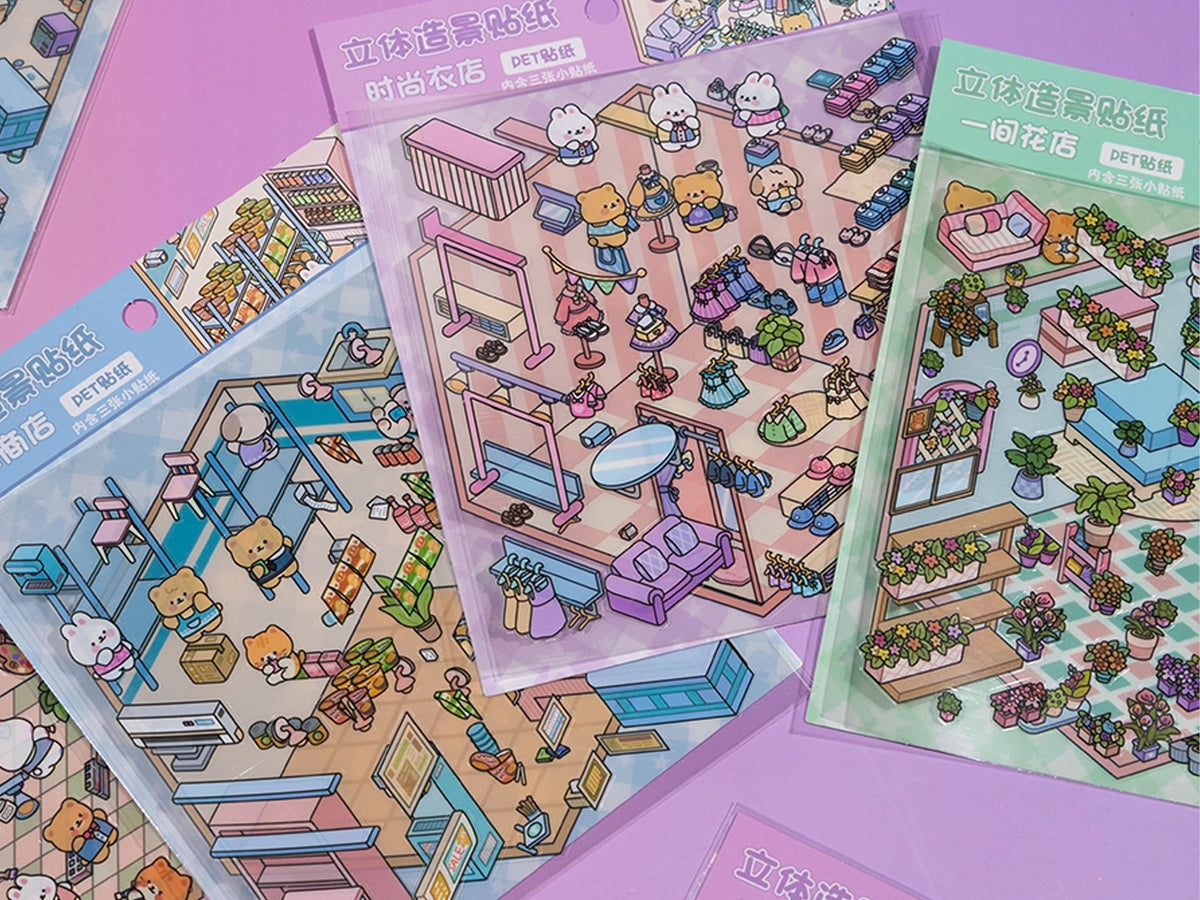3D Diorama Store Sticker Sheet - Assorted