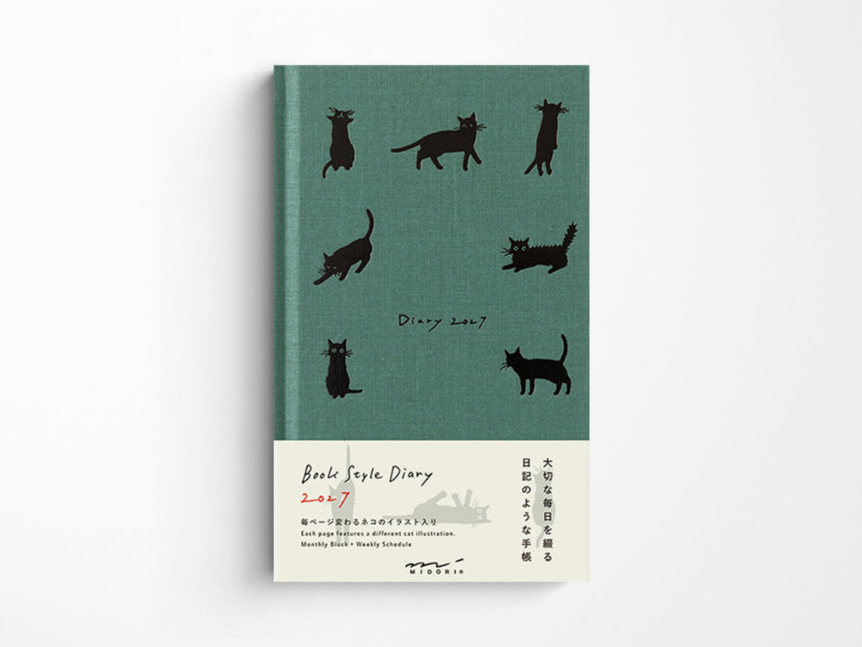 Midori Book Style Diary 2027 - Green Cat