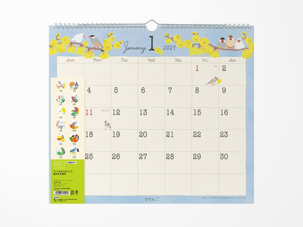 Midori Wall Calendar 2027 - Bird