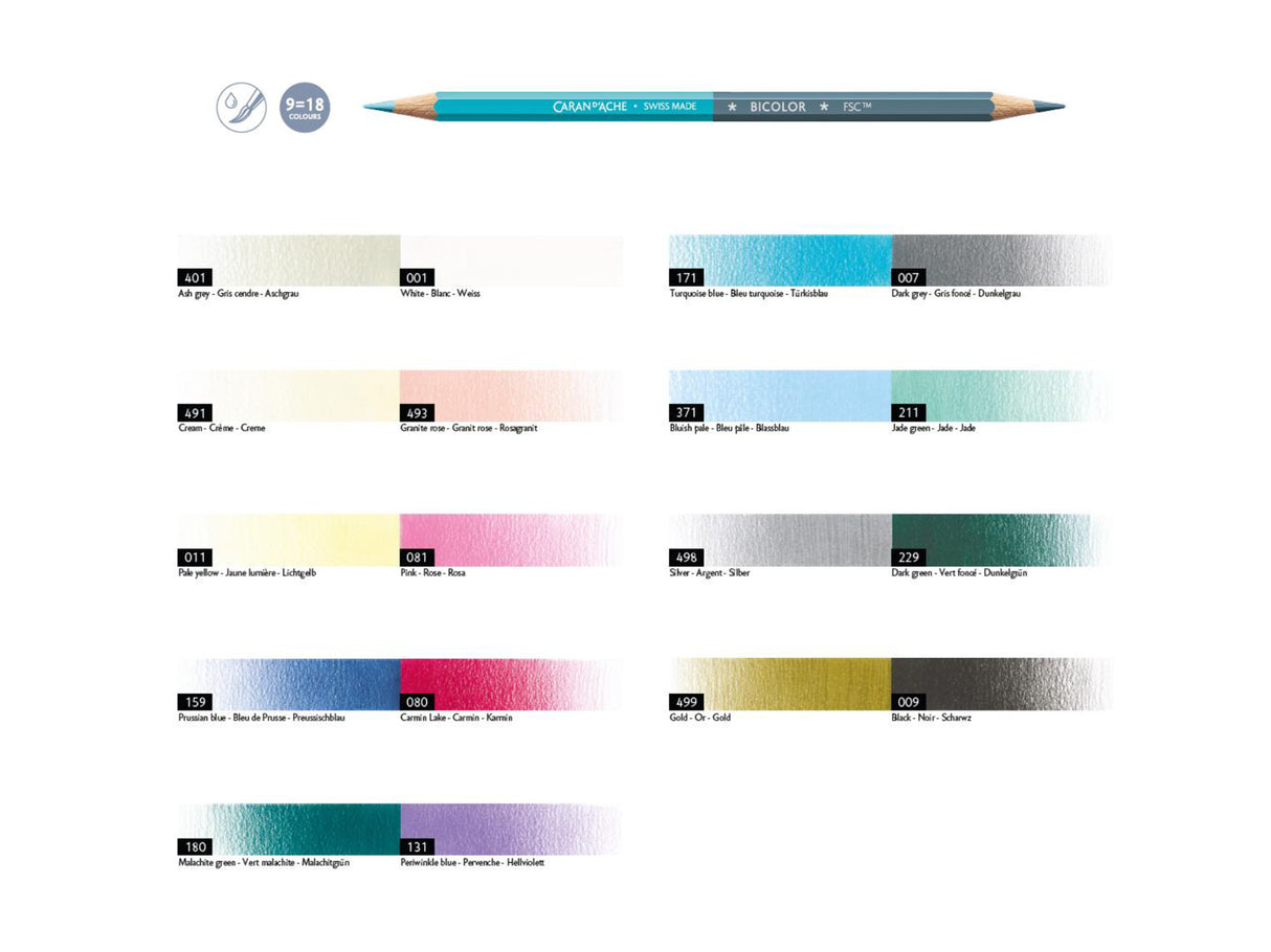 Caran D'Ache 9 Pencil Set + 1 Brush ALPINE FROST – Special Edition