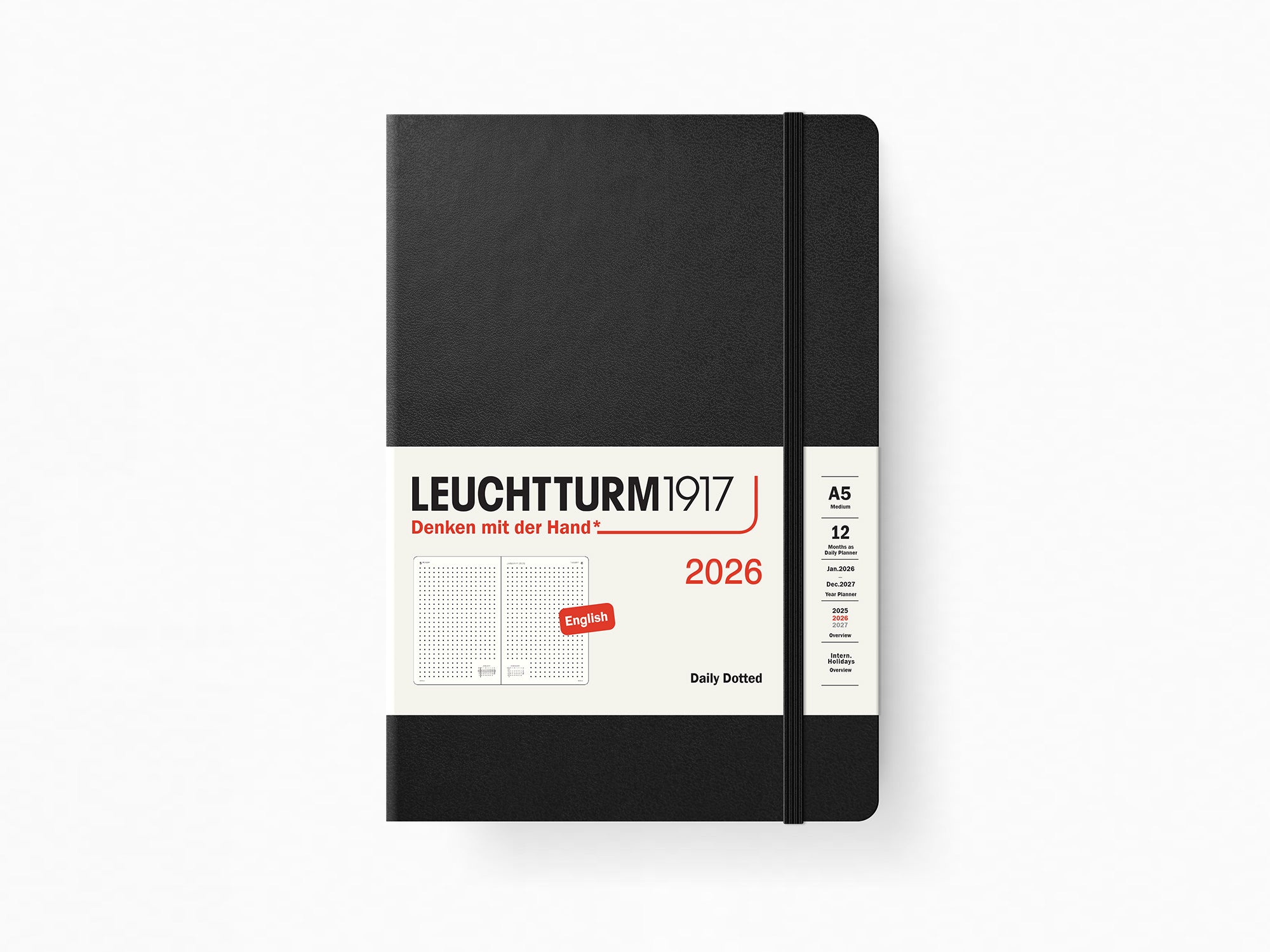 Agenda Semainier Leuchtturm1917 2026 - Format Poche A6 (9x15 Cm) - Couverture Rigide, élastique - Noir - 3