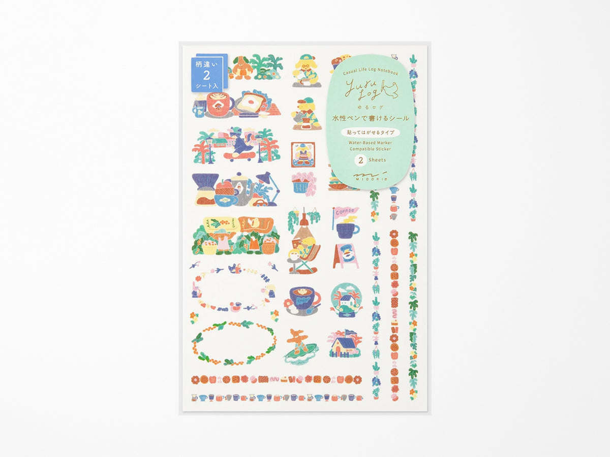 Midori Yuru Log Sticker 2 Sheets - Coffee Shop