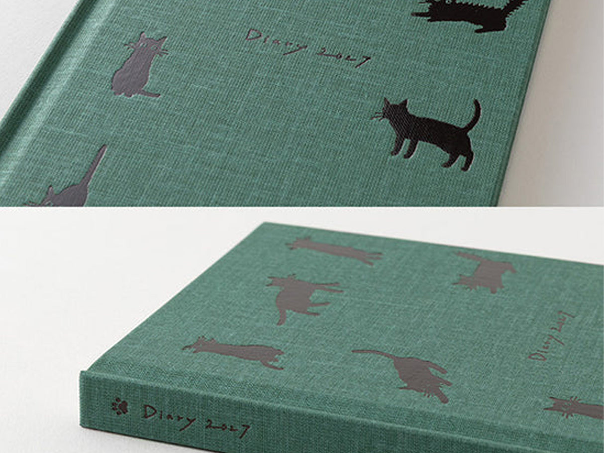 Midori Book Style Diary 2027 - Green Cat