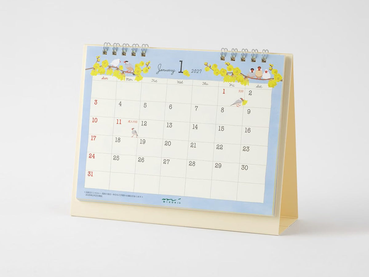 Midori Desk Calendar 2027 - Medium Bird