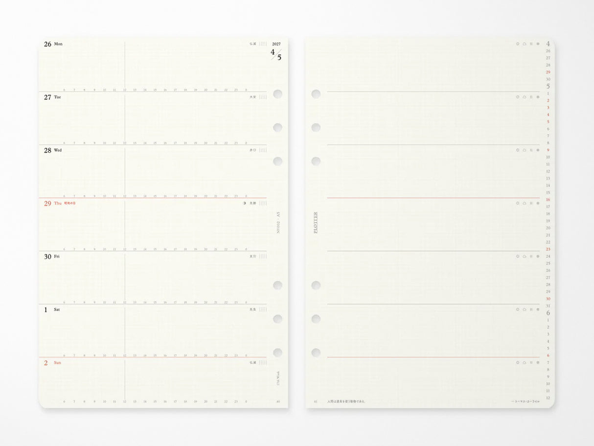 PLOTTER Refill Weekly Schedule Refill 2027 - A5 Size