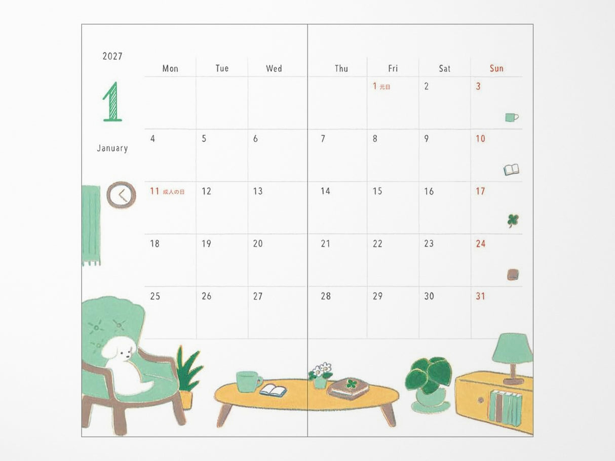 Midori Pocket Diary Slim Dog 2027