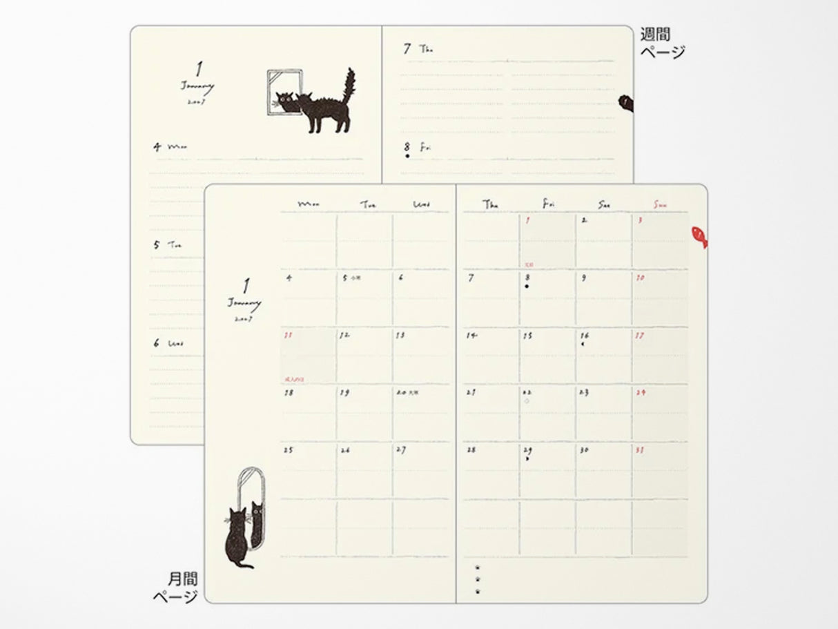 Midori Book Style Diary 2027 - Green Cat