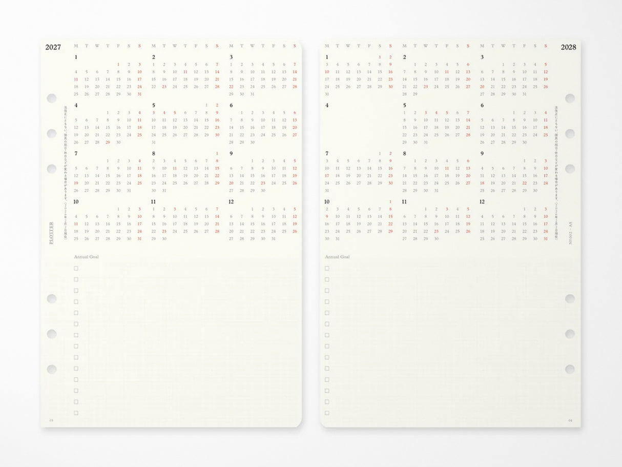 PLOTTER Refill Weekly Schedule Refill 2027 - A5 Size
