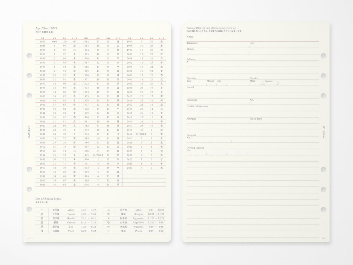 PLOTTER Refill Weekly Schedule Refill 2027 - A5 Size