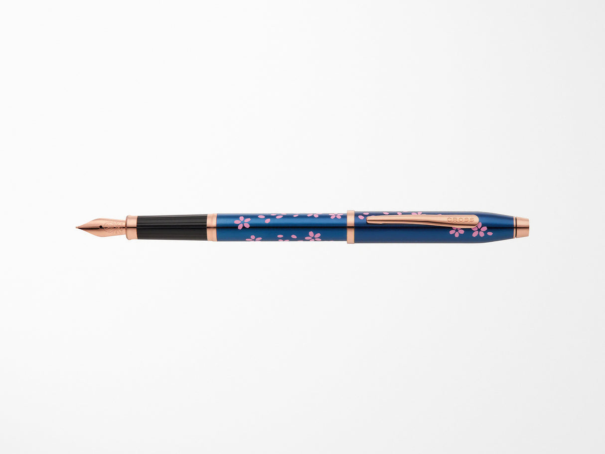 AT Cross Century II Translucent Blue Lacquer Cherry Blossom Fountain Pen