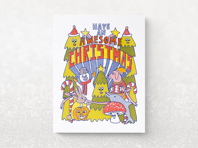 Awesome Christmas Risograph Card - Set of 8