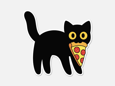 Black Cat with Pizza Vinyl Sticker
