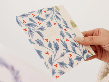 Blue Holly Season's Greeting Cards, Box of 6