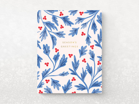 Blue Holly Season's Greeting Cards, Box of 6