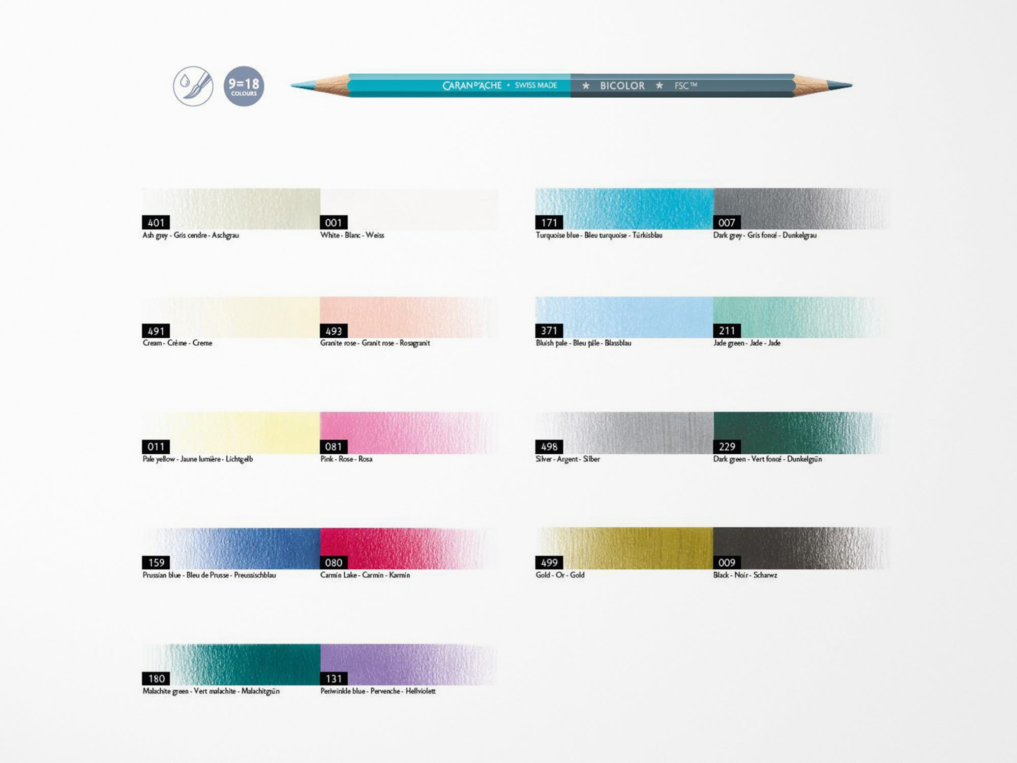 ゴッセン シックスティカラー Caran D'Ache 9 Pencil Set + 1 Brush ALPINE FROST – Special Edition