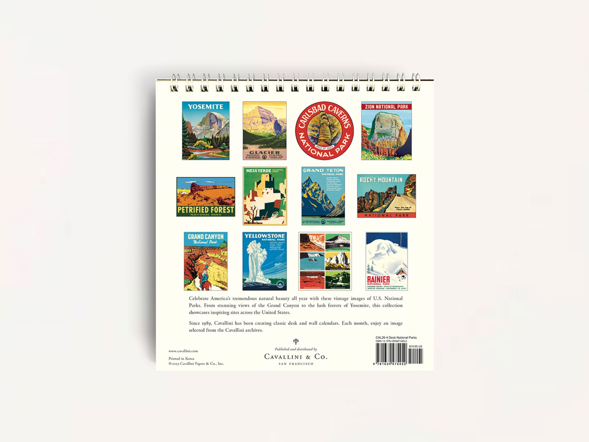 Cavallini 2026 Calendars Jenni Bick Custom Journals Cavallini 2026 DESK Calendar National Parks 2 