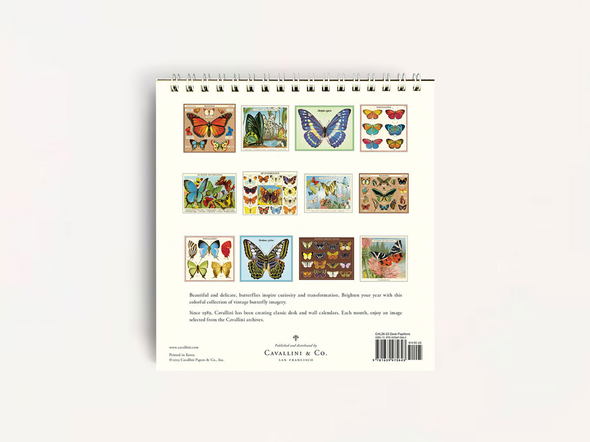 Cavallini 2026 DESK Calendar - Papillons
