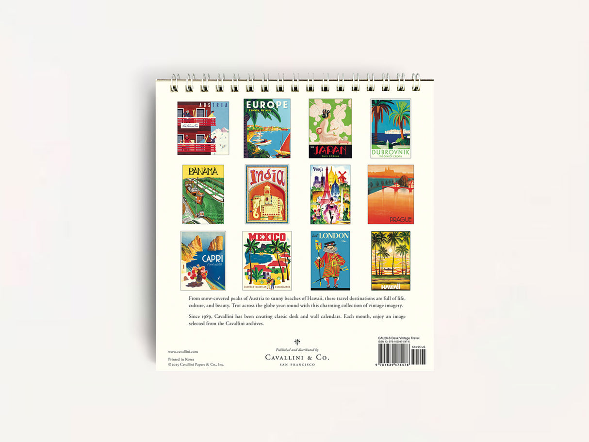 Cavallini 2026 DESK Calendar - Vintage Travel