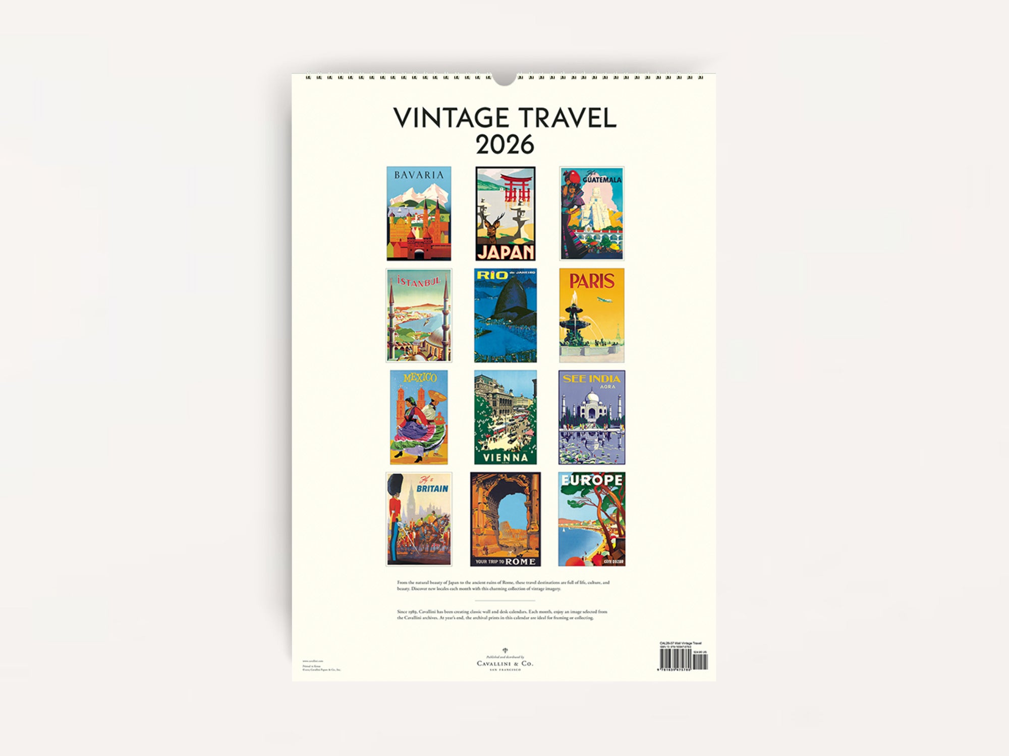Cavallini 2026 Calendars Jenni Bick Custom Journals Cavallini 2026 WALL Calendar Vintage Travel 2 