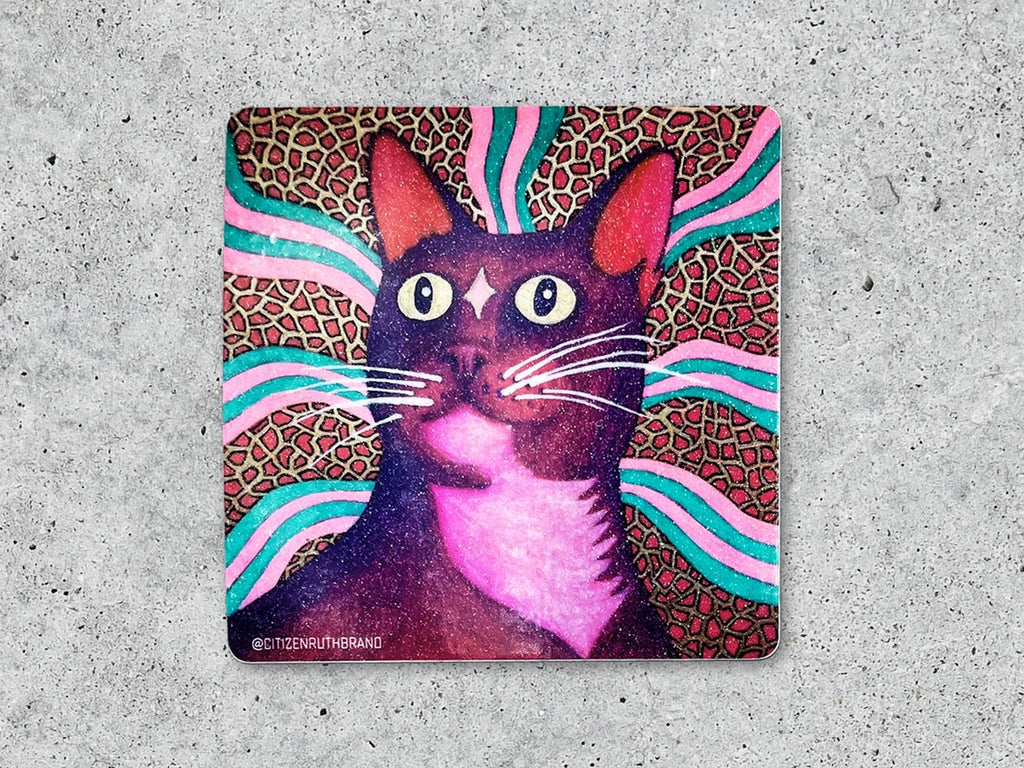 Celestial Cat Glitter Vinyl Sticker