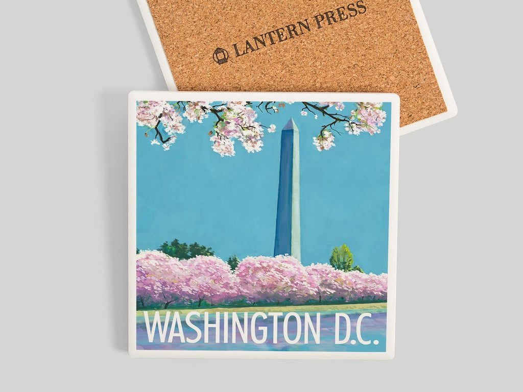 Coaster Washington Monument Watercolor Cherry Blossoms