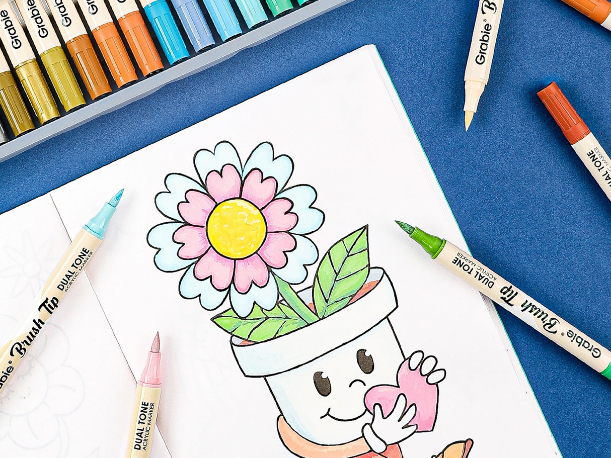 Dual Tone Brush Tip Acrylic Paint Marker Set of 36