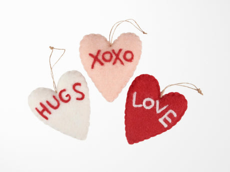 Felted XOXO Valentine Ornament Set