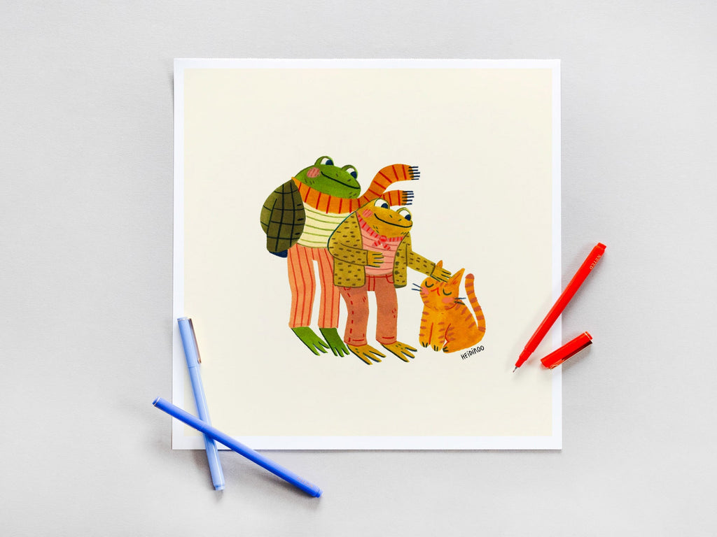 Frog and Toad and Cat Art Print